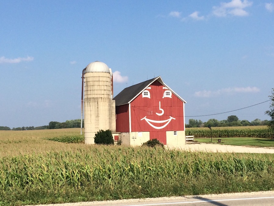 Ana and I are happy to find this cheerful barn across from the cemetery.