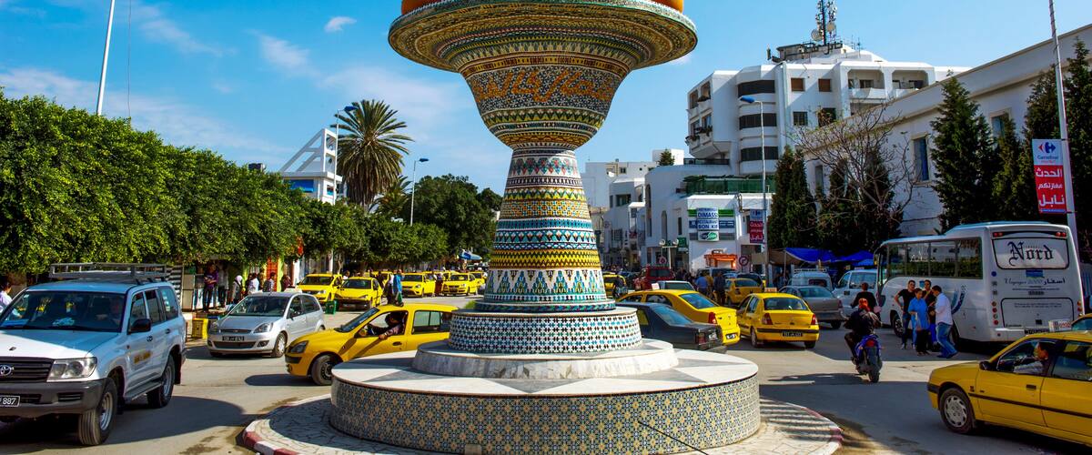 North Africa. Tunisia. Cap Bon. Nabeul. Ceramic sculpture of Nabeul adorning a roundabout in the city