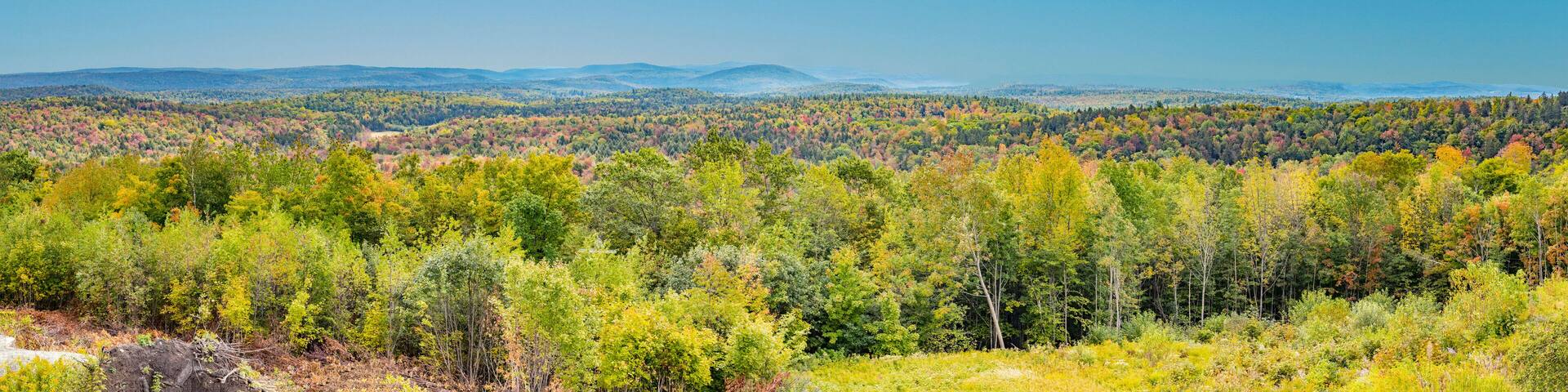 panoramic landscape from Route No 9 in Vermont to the green mountains