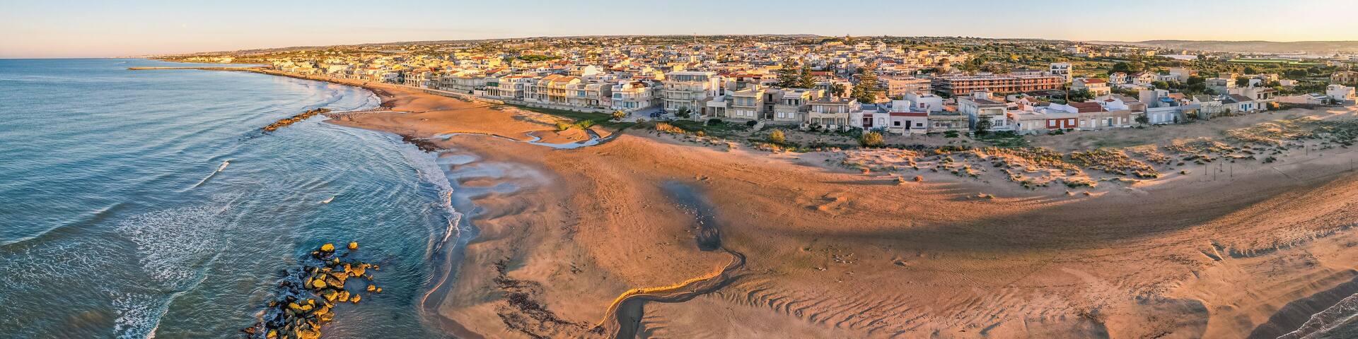 Aerial View of Donnalucata and Mediterranean Seat at Dawn, Scicli, Ragusa, Sicily, Italy, Europe