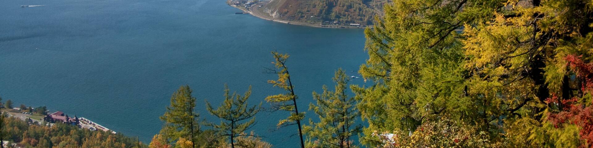 The view from the mountains in the village of Listvyanka on Lake Baikal