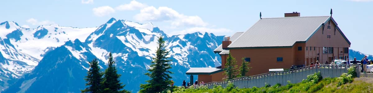 Olympic National Park which includes mountains, a small town or village and landscape views