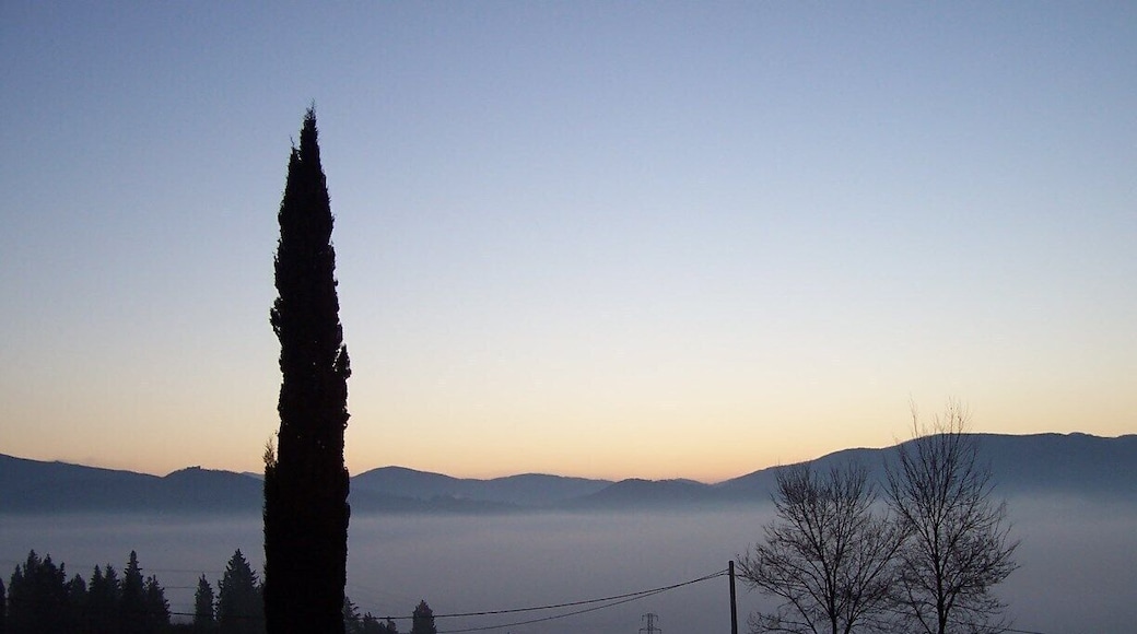 Early morning, foggy sunrise from our window, looking toward some Tuscan hills.