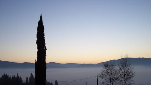 Early morning, foggy sunrise from our window, looking toward some Tuscan hills.