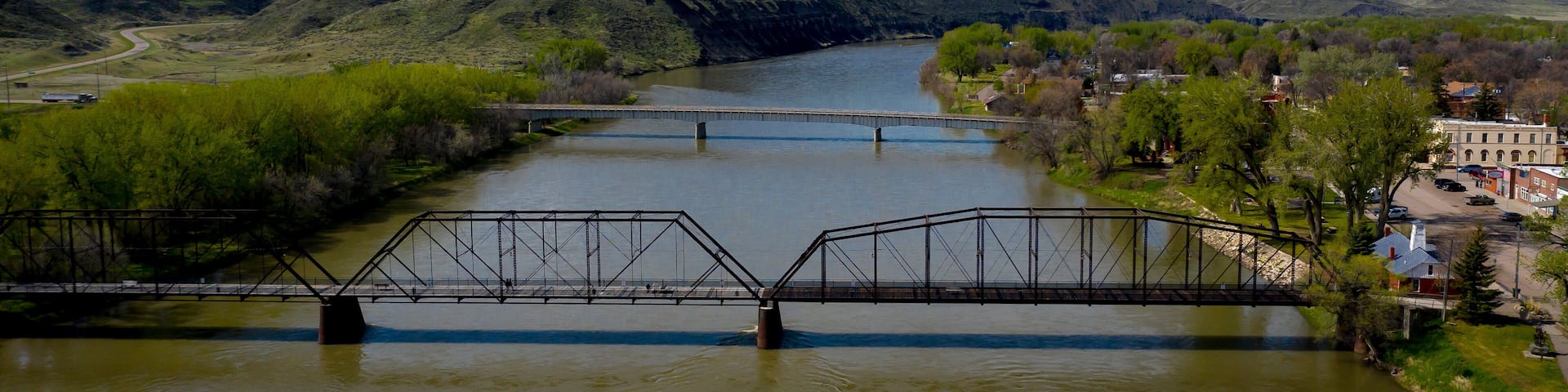 MAY 22, 2019, Fort Benton, Montana, USA - Historic Fort Benton, and Fort Benton Bridge, Montana, site of Lewis and Clark and the birthplace of Montana