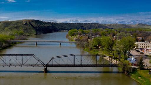 MAY 22, 2019, Fort Benton, Montana, USA - Historic Fort Benton, and Fort Benton Bridge, Montana, site of Lewis and Clark and the birthplace of Montana