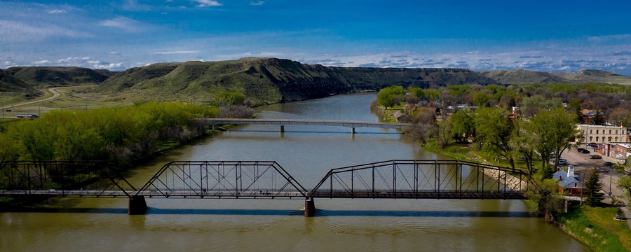 MAY 22, 2019, Fort Benton, Montana, USA - Historic Fort Benton, and Fort Benton Bridge, Montana, site of Lewis and Clark and the birthplace of Montana