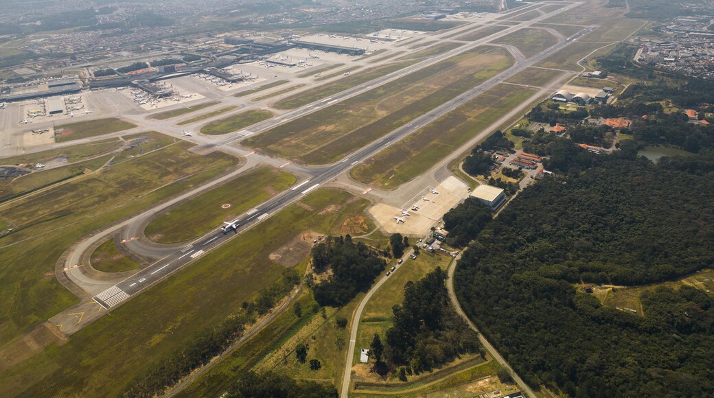 Aerial View of Runway and Airport of Guarulhos International, Sao Paulo, Brazil
