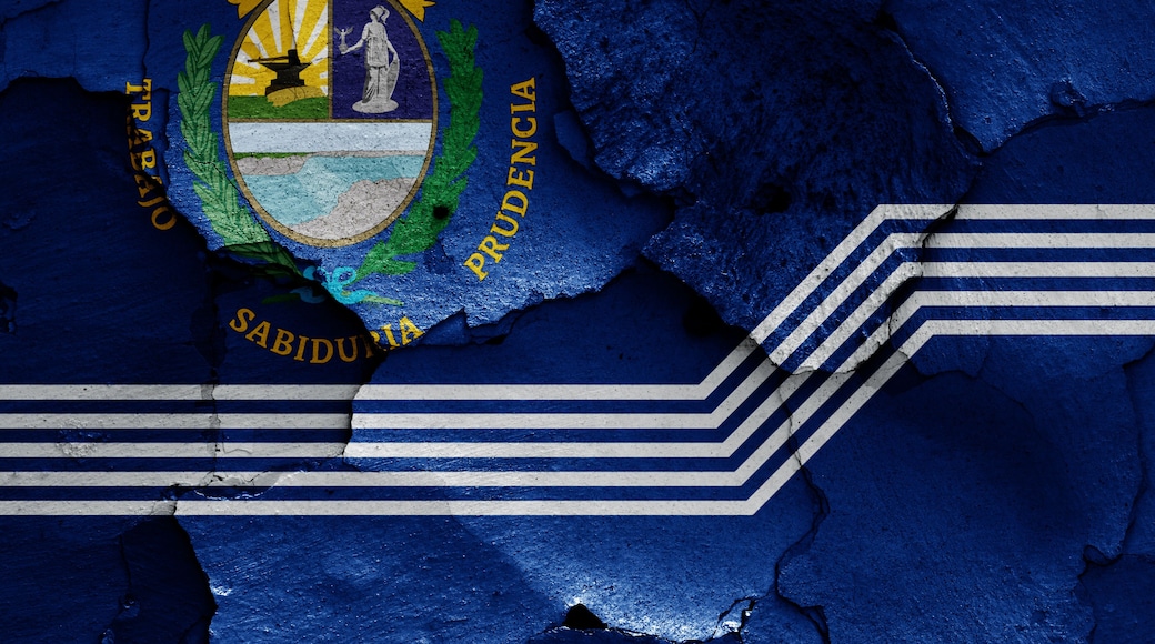 flag of Salto Department painted on cracked wall