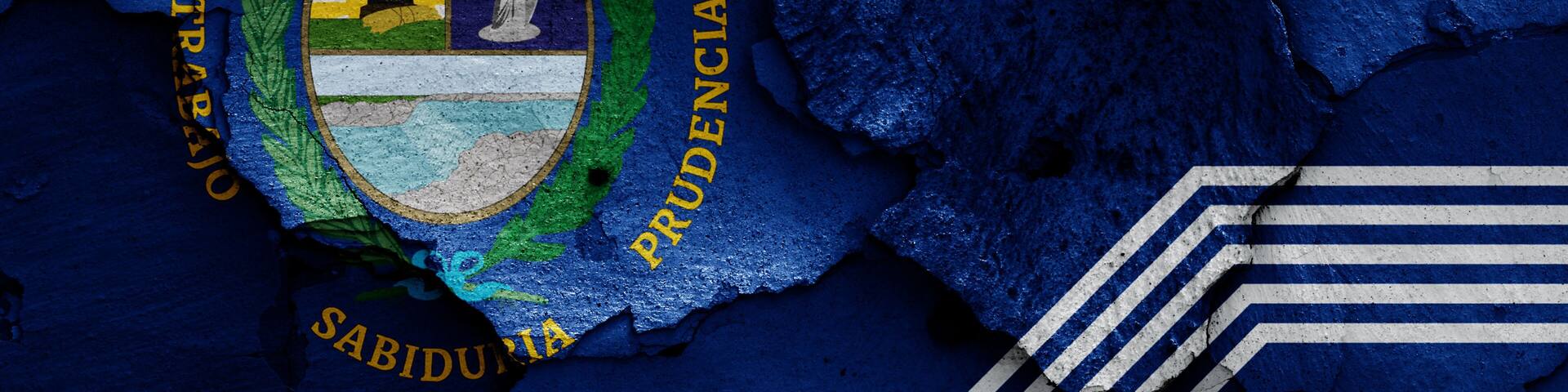 flag of Salto Department painted on cracked wall