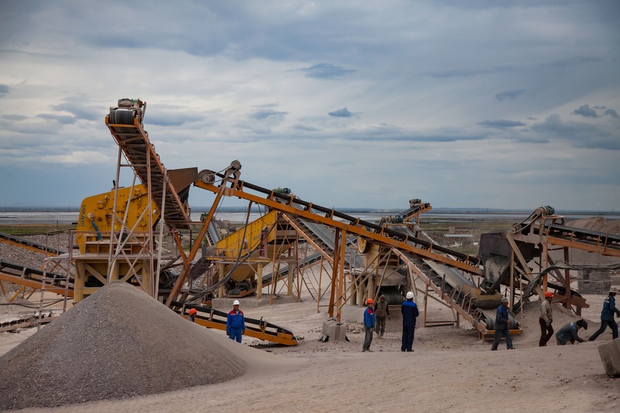 Karaganda/Kazakhstan - June 08 2012: Gravel separation machine. Construction materials production.