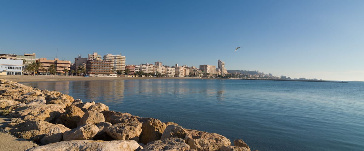 Santa Pola bay on a calm, sunny day, Costa Blanca, Spain