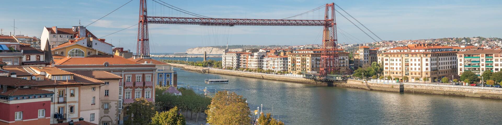 Unveiling the Scenic Splendor of the Bizkaia Bridge Against the Portugalete Skyline