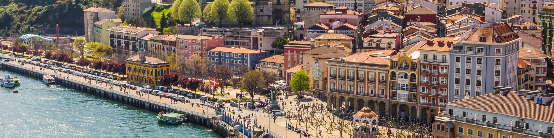 Views of Portugalete from the Puente Colgante or Puente de Bizkaia, sunny day