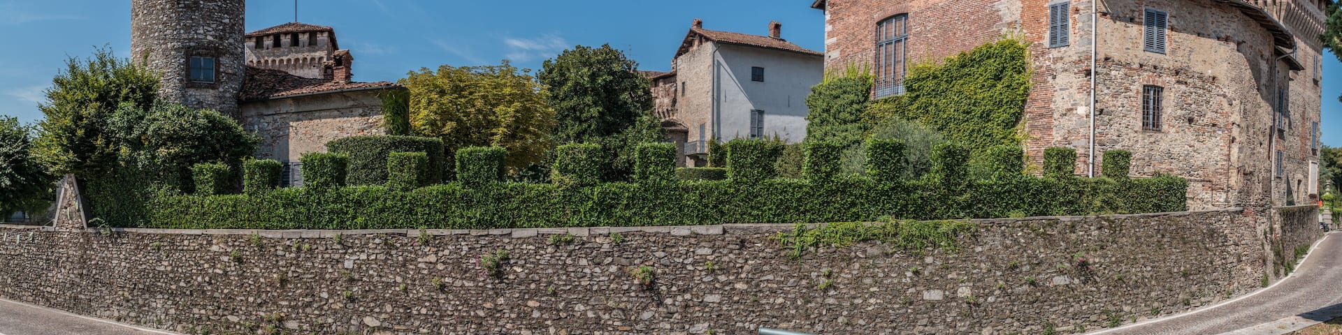 Medieval castle. Visconti of San Vito, IX - XIII century in northern Italy. Historic center of Somma Lombardo with one of the best preserved Italian medieval castles - panoramic view