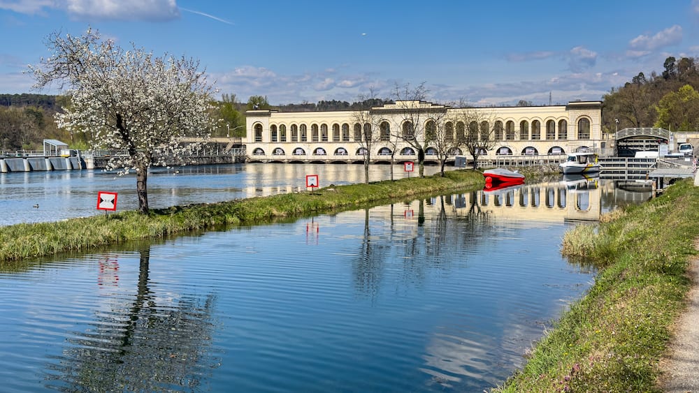 View of Panperduto dam, a 19th century hydraulic masterpiece located on the Villoresi canal, Lombardy, Italy