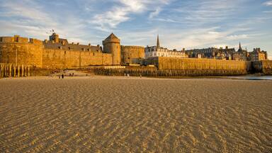 saint malo view to the seafront at evening sun light