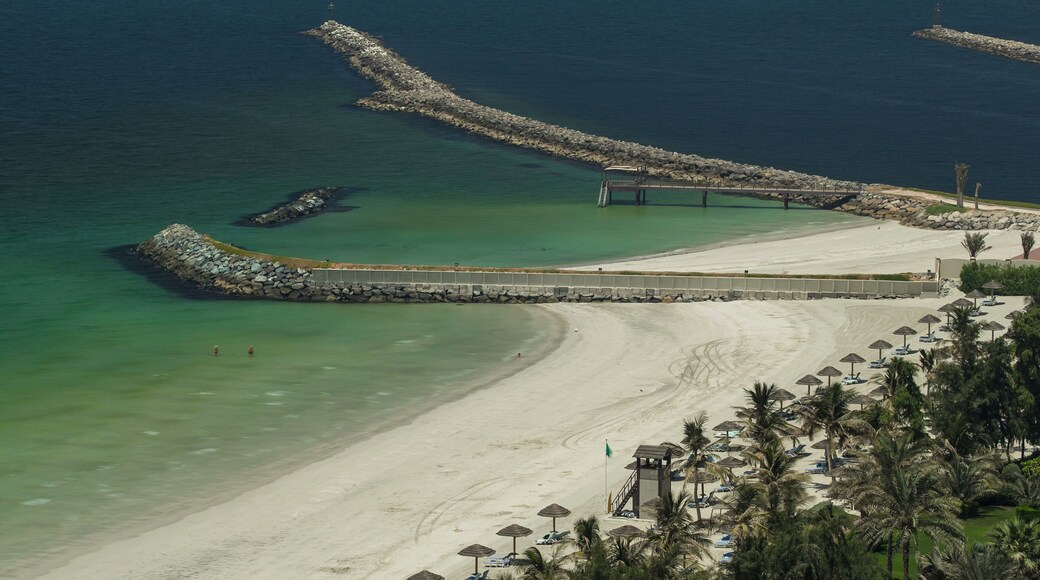 Beautiful area of beach in Ajman timelapse near the turquoise waters of Arabian Gulf.