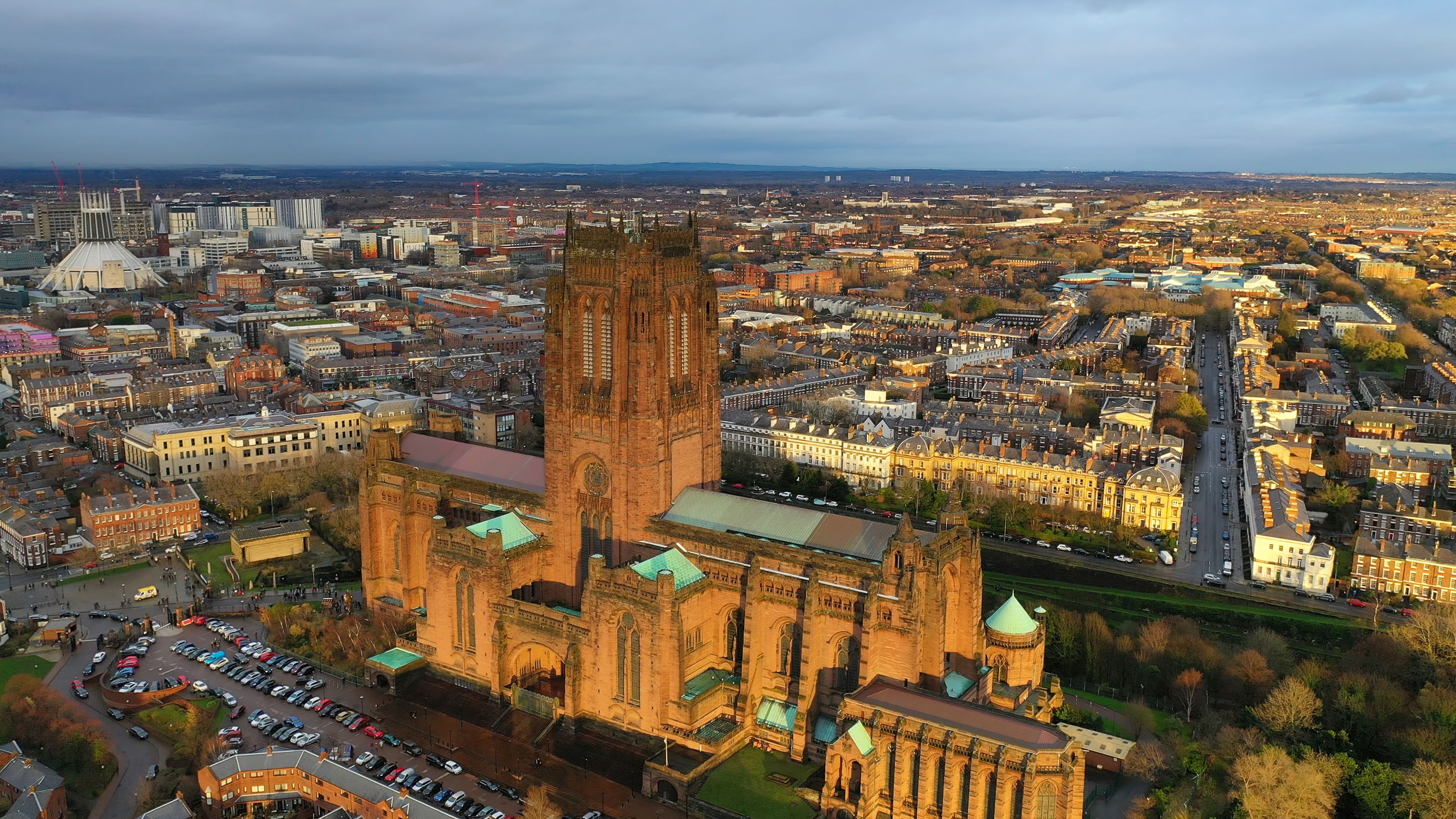 Aerial view of Liverpool cathedral built on St James's Mount