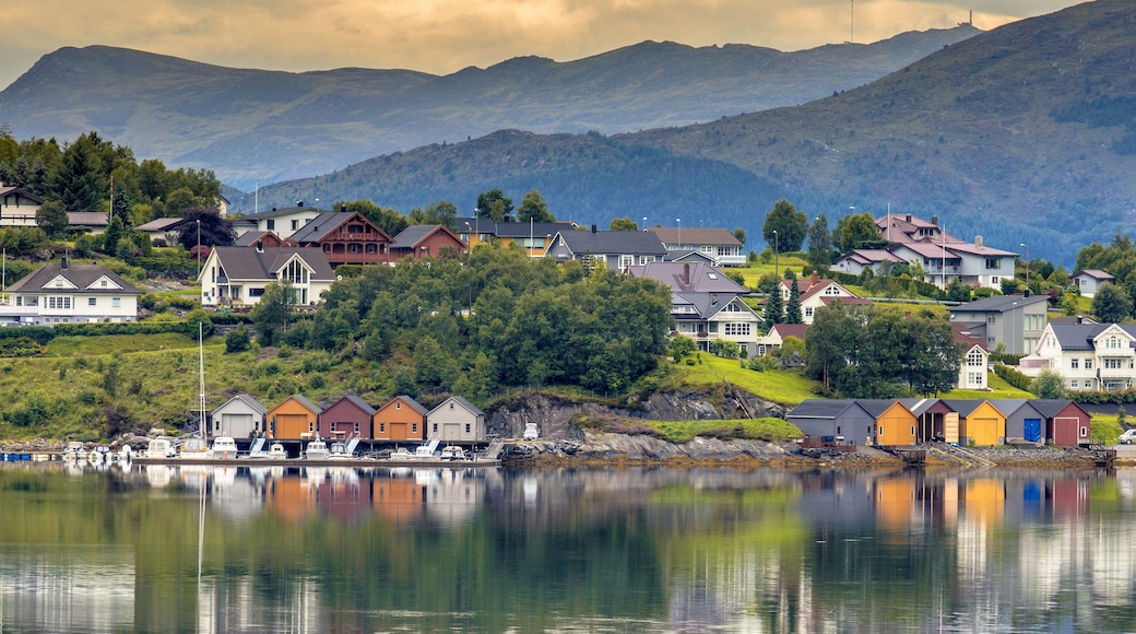 Scenic village on the coastline of fjord
