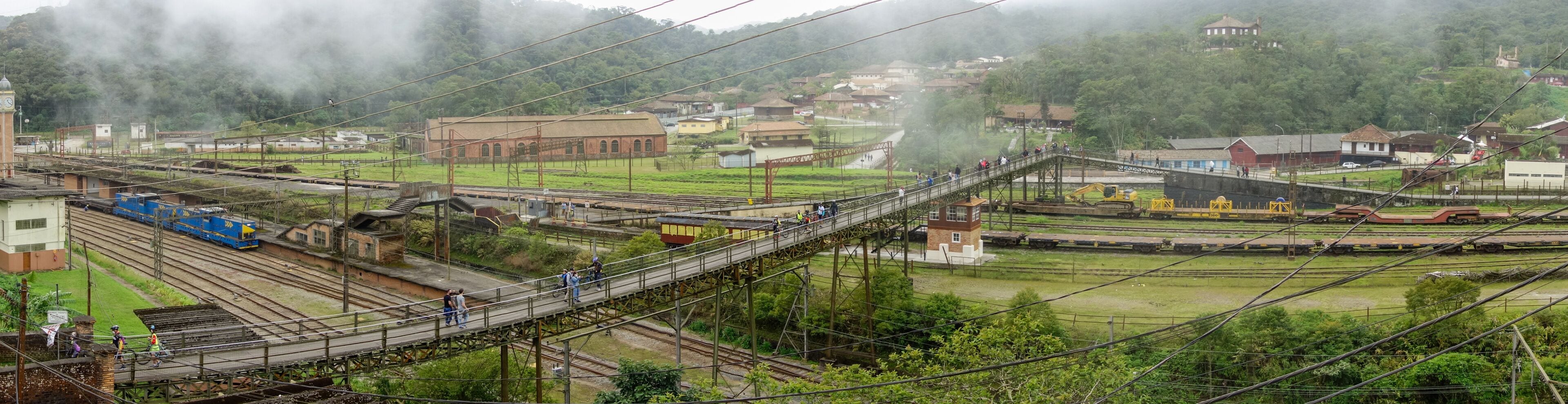 historic village of Paranapiacaba under fog. old railway station. Santo Andre, Brazil