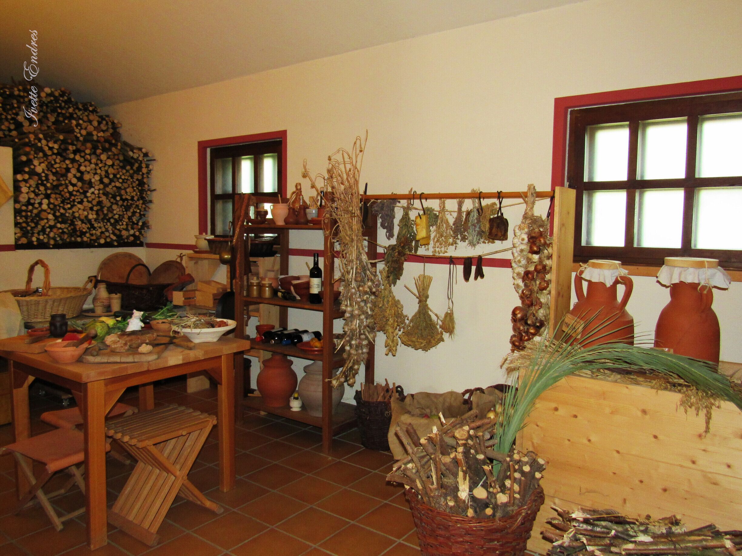 This is a reconstruction of a Roman kitchen.