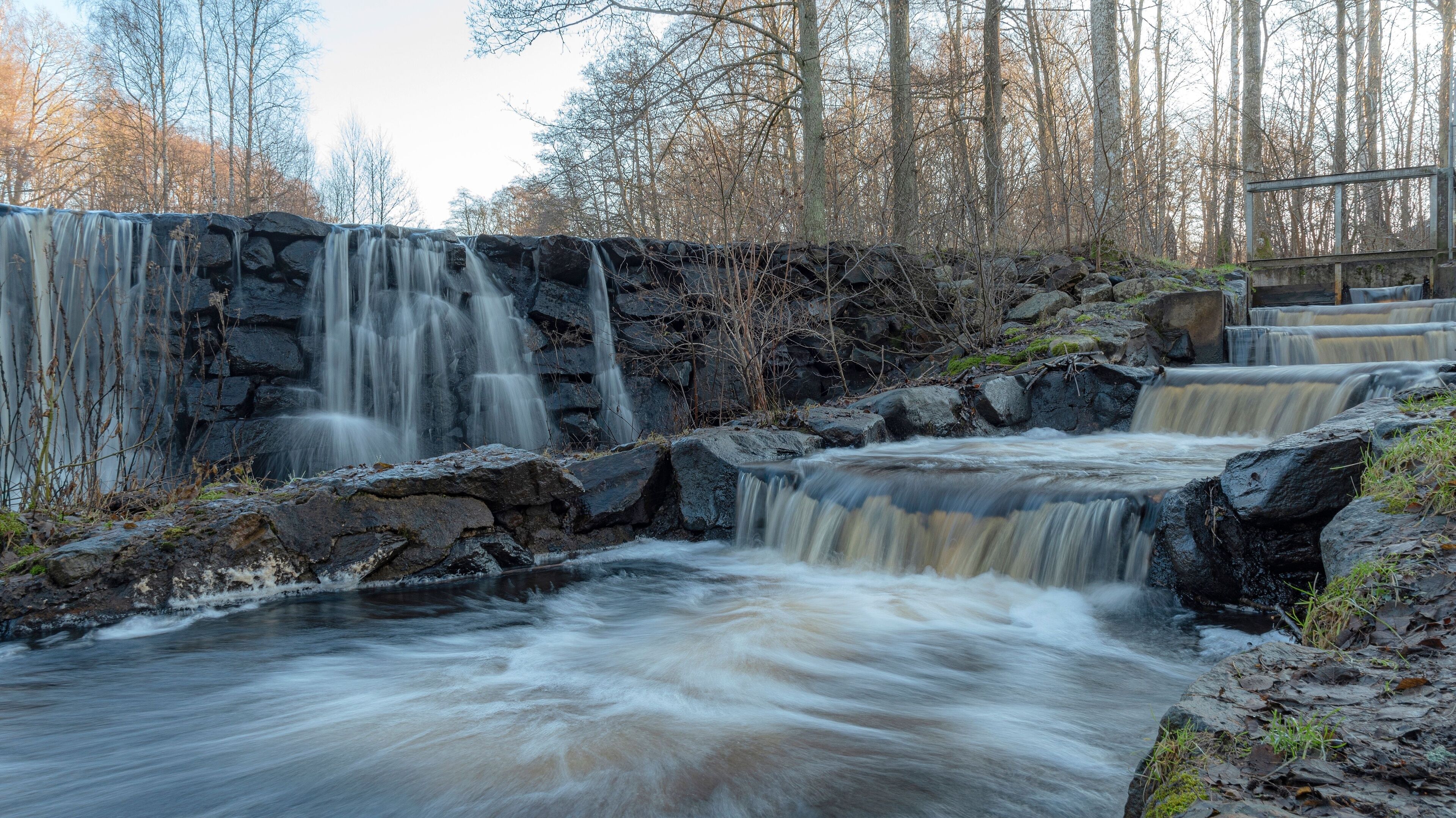 Beautiful shot of salmon ladder at Munka Ljungby in the Skane region of Sweden