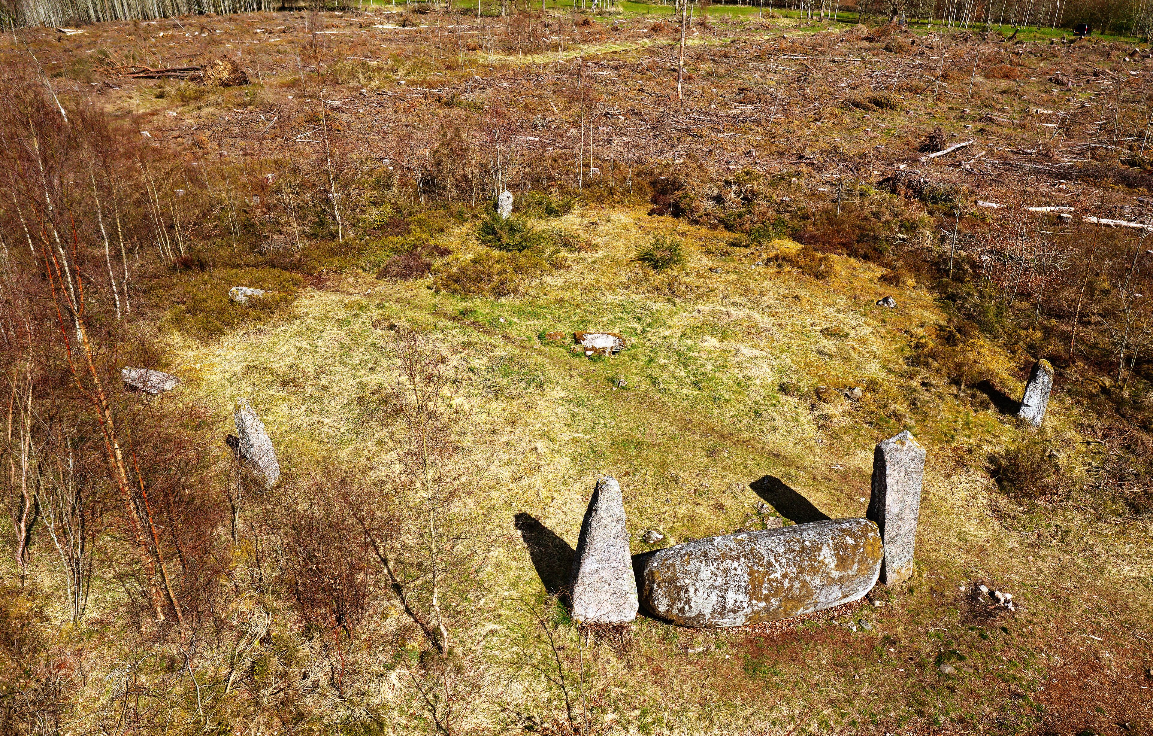 Cothiemuir prehistoric recumbent stone circle. N.E. of Alford, Grampian, Scotland