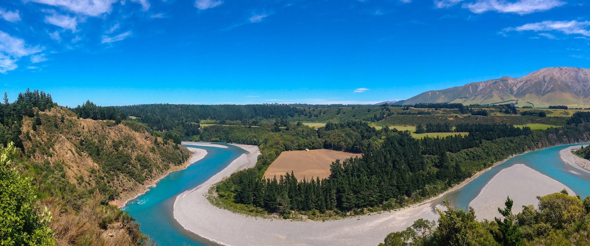 picturesque Rakaia Gorge and Rakaia River on the South Island of New Zealand