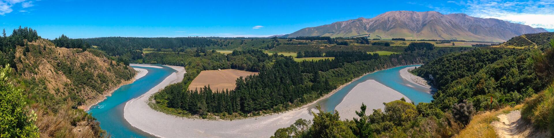 picturesque Rakaia Gorge and Rakaia River on the South Island of New Zealand
