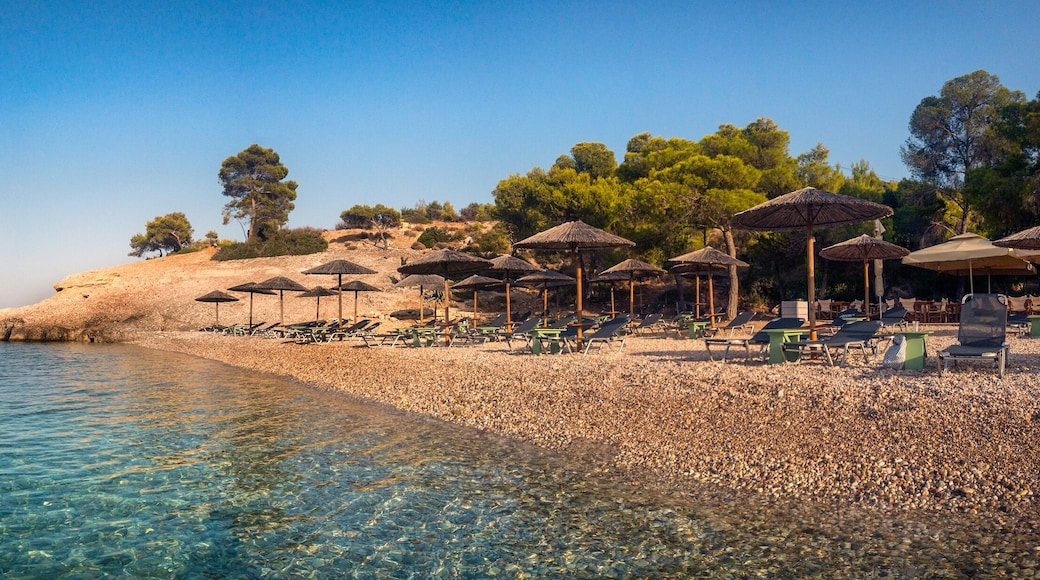 Panoramic view of the Vrelos beach in Spetses Island, Greece.