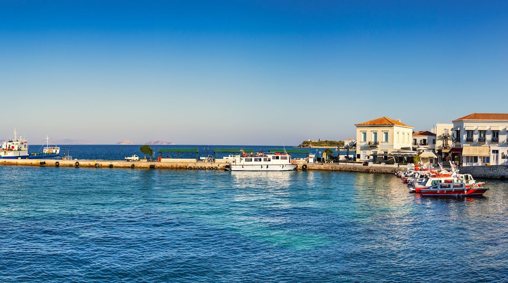 Panoramic view of the port of Spetses, Greece.