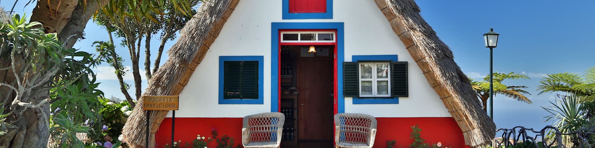 Front of a traditional cottage in Santana (Madeira, Portugal)