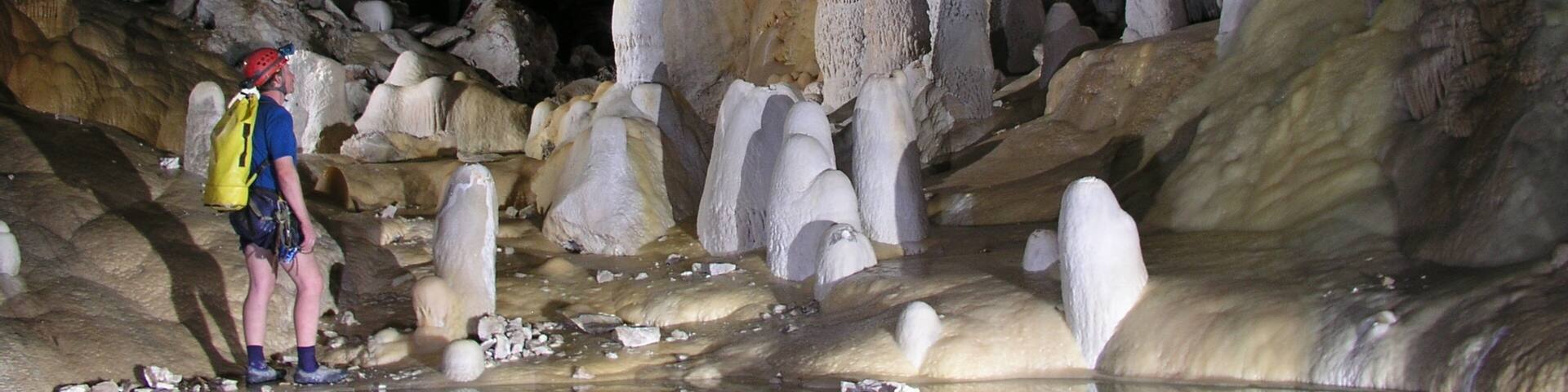Carlsbad Caverns National Park featuring caves as well as an individual male
