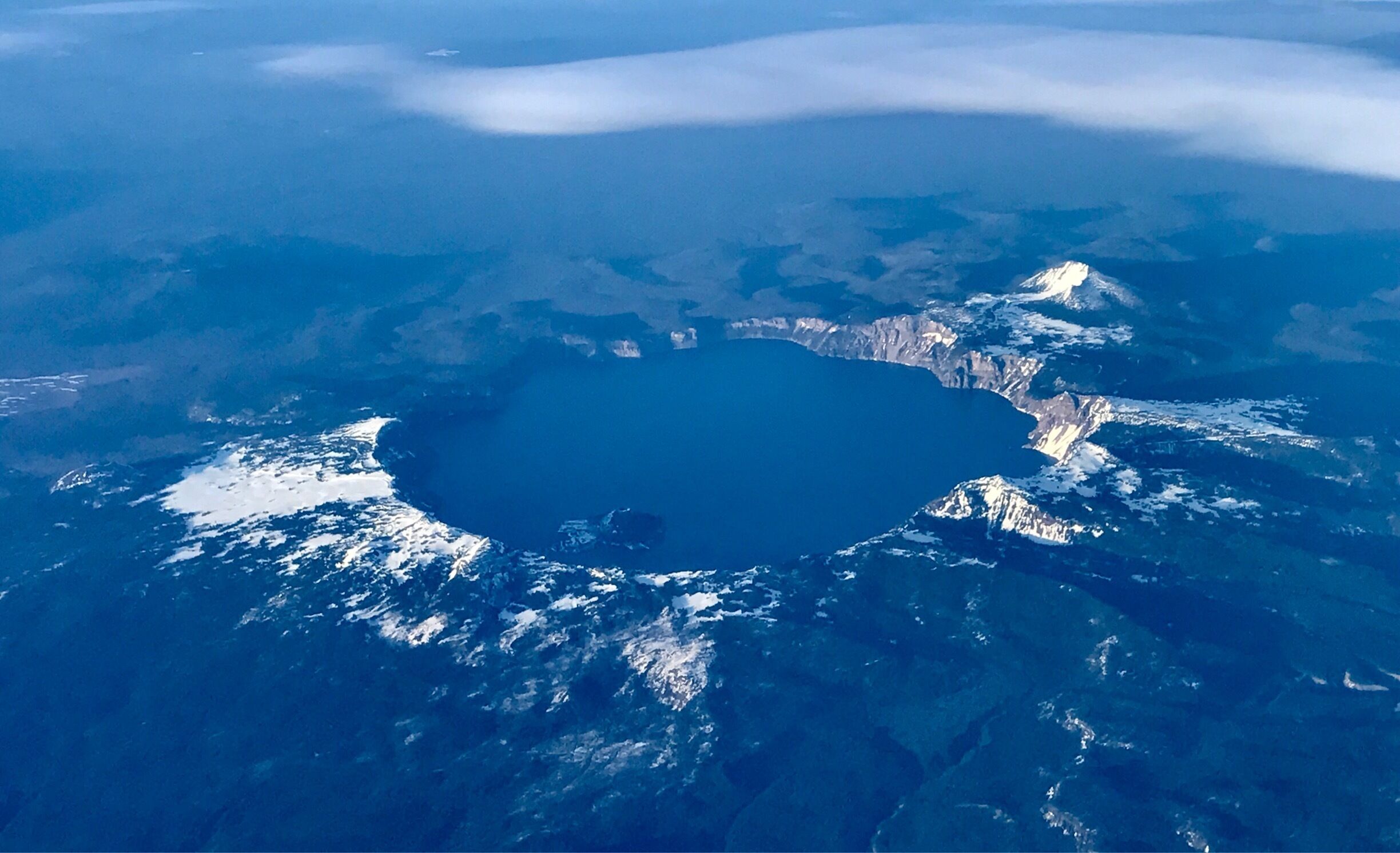 Sometimes you can get a good look at Crater Lake while flying up or down the west coast. 