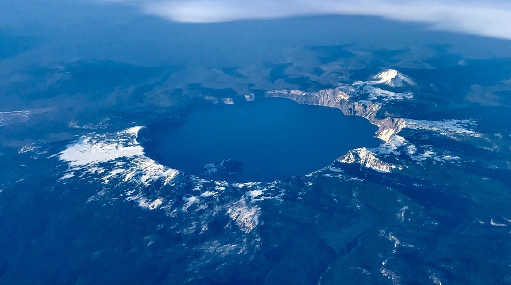 Sometimes you can get a good look at Crater Lake while flying up or down the west coast.