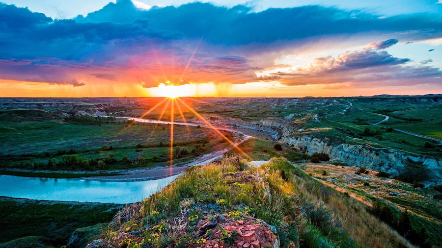 Theodore Roosevelt National Park featuring tranquil scenes, a river or creek and landscape views
