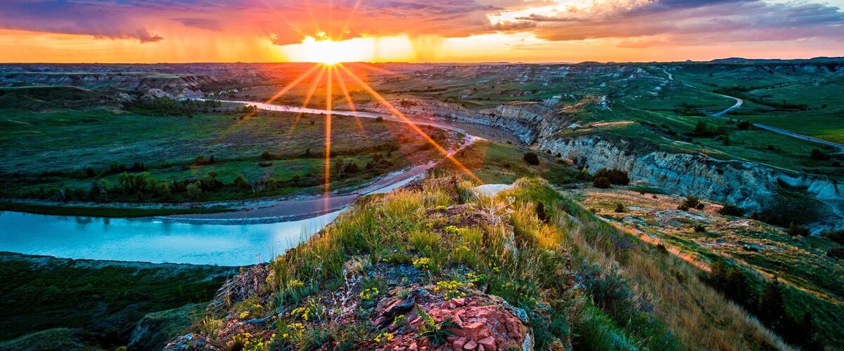 Theodore Roosevelt National Park featuring tranquil scenes, a river or creek and landscape views