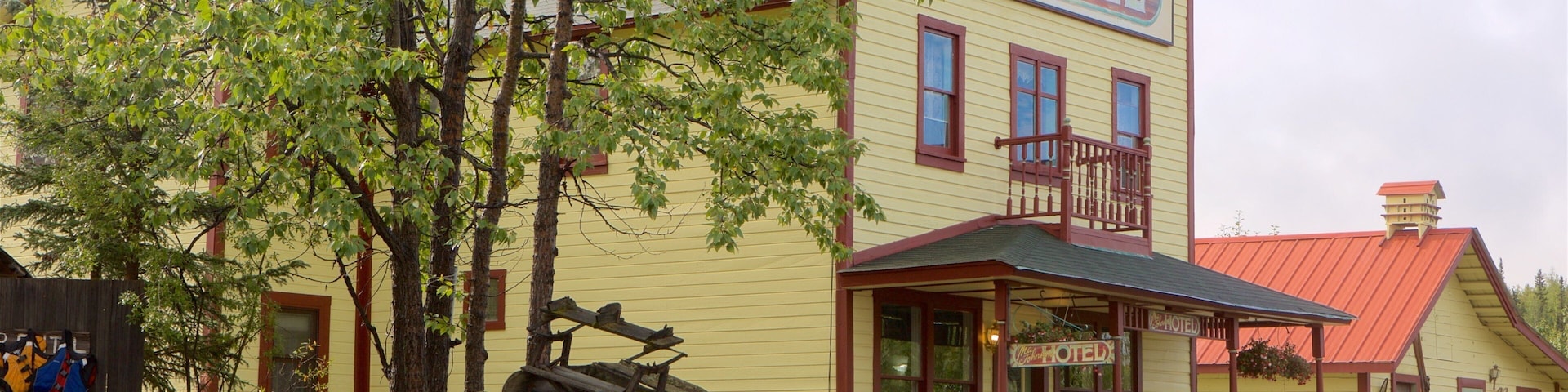 Wrangell-St. Elias National Park and Preserve featuring a small town or village, heritage elements and signage