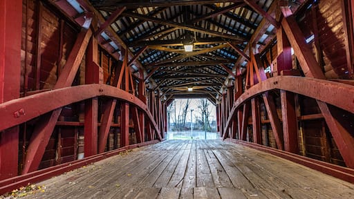 Traveling Through Shearer's Mill Covered Bridge in Lancaster County, Pennsylvania