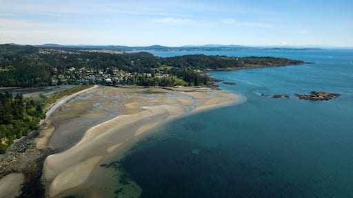 Aerial shot of Witty's Lagoon, Metchosin (Victoria), Vancouver Island, BC Canada