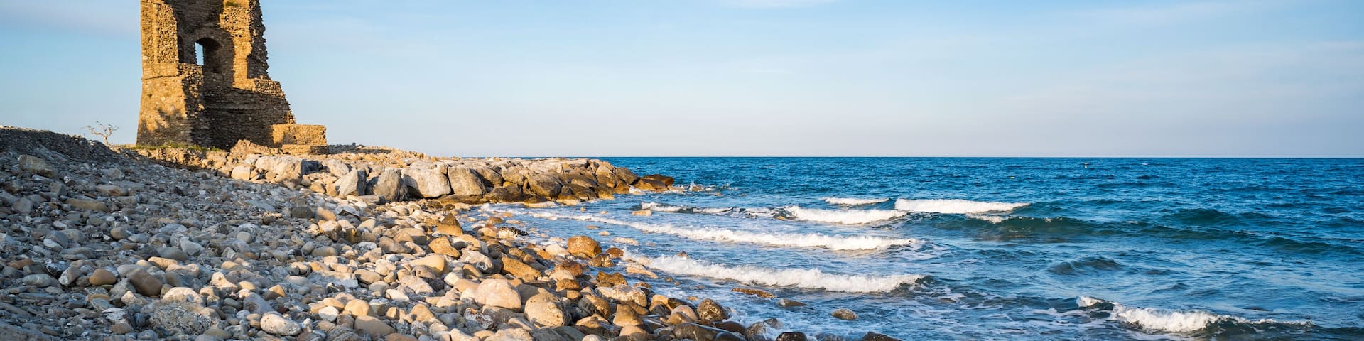 Amendolara, Cosenza district, Calabria, Italy, Europe, view of the coast of Amendolara Marina with the ancient Spaccata tower