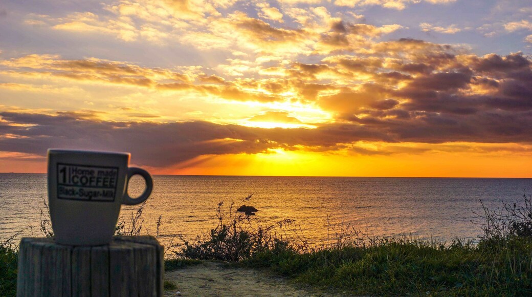 Sunset white a nice cup of coffee