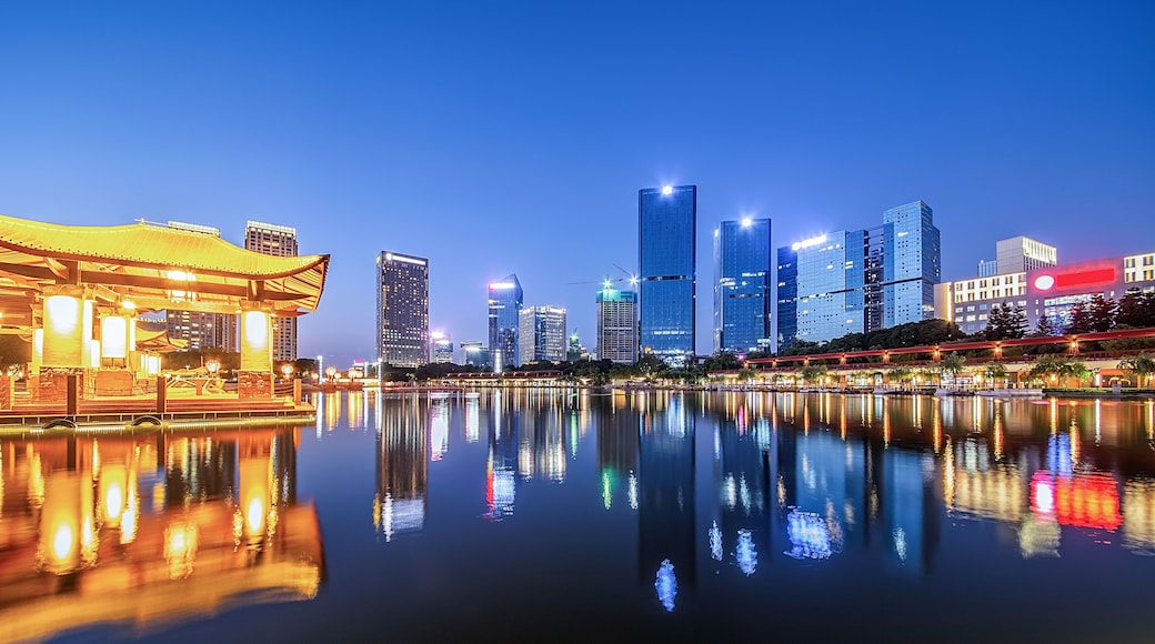 Night skyline of CBD building in Nanhai District, Foshan City, Guangdong Province, China
