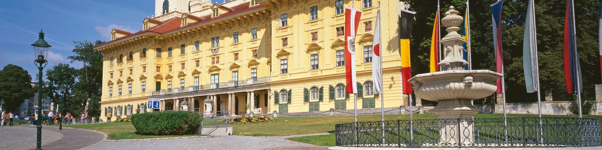 Eisenstadt mostrando um edifício administrativo, uma cidade e um pequeno castelo ou palácio