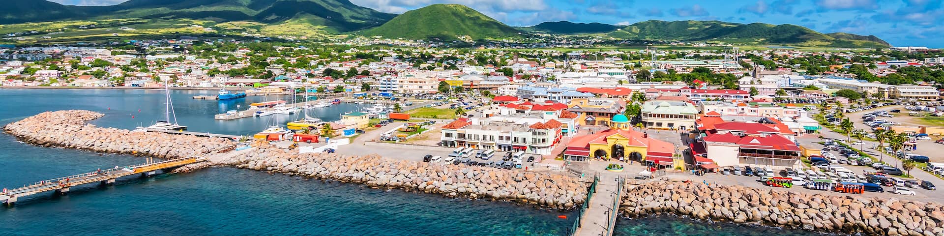 Saint Kitts and Nevis, Caribbean. Panoramic view of port Zante, Basseterre.