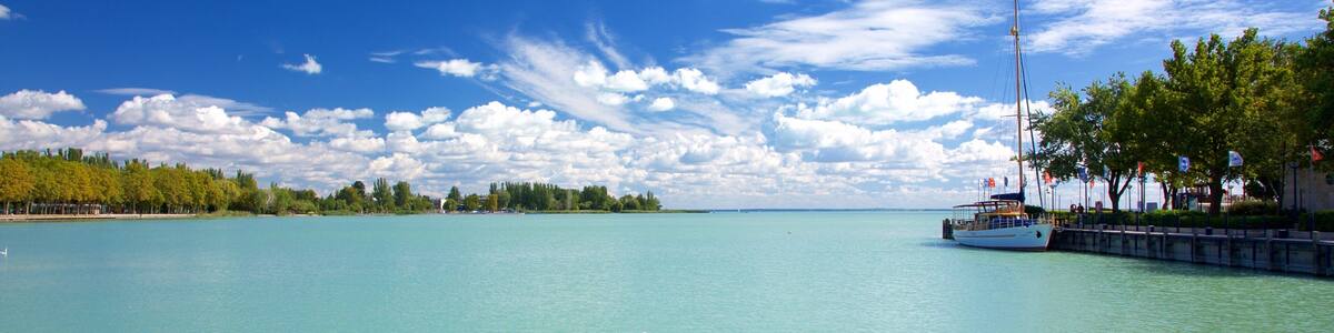 Balatonfured featuring general coastal views and a bay or harbor
