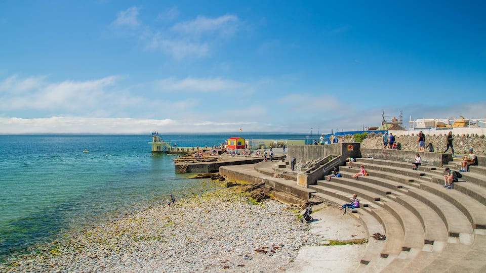 Salthill which includes a pebble beach, swimming and general coastal views
