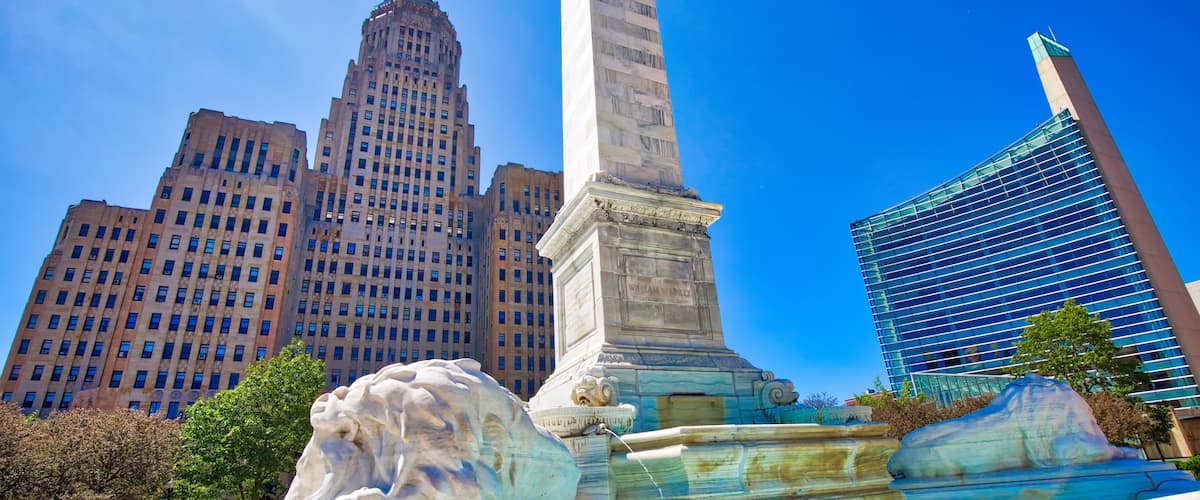 Buffalo, USA-20 July, 2019: Buffalo City Hall, The 378-foot-tall building is the seat for municipal government, one of the largest and tallest municipal buildings in the United States