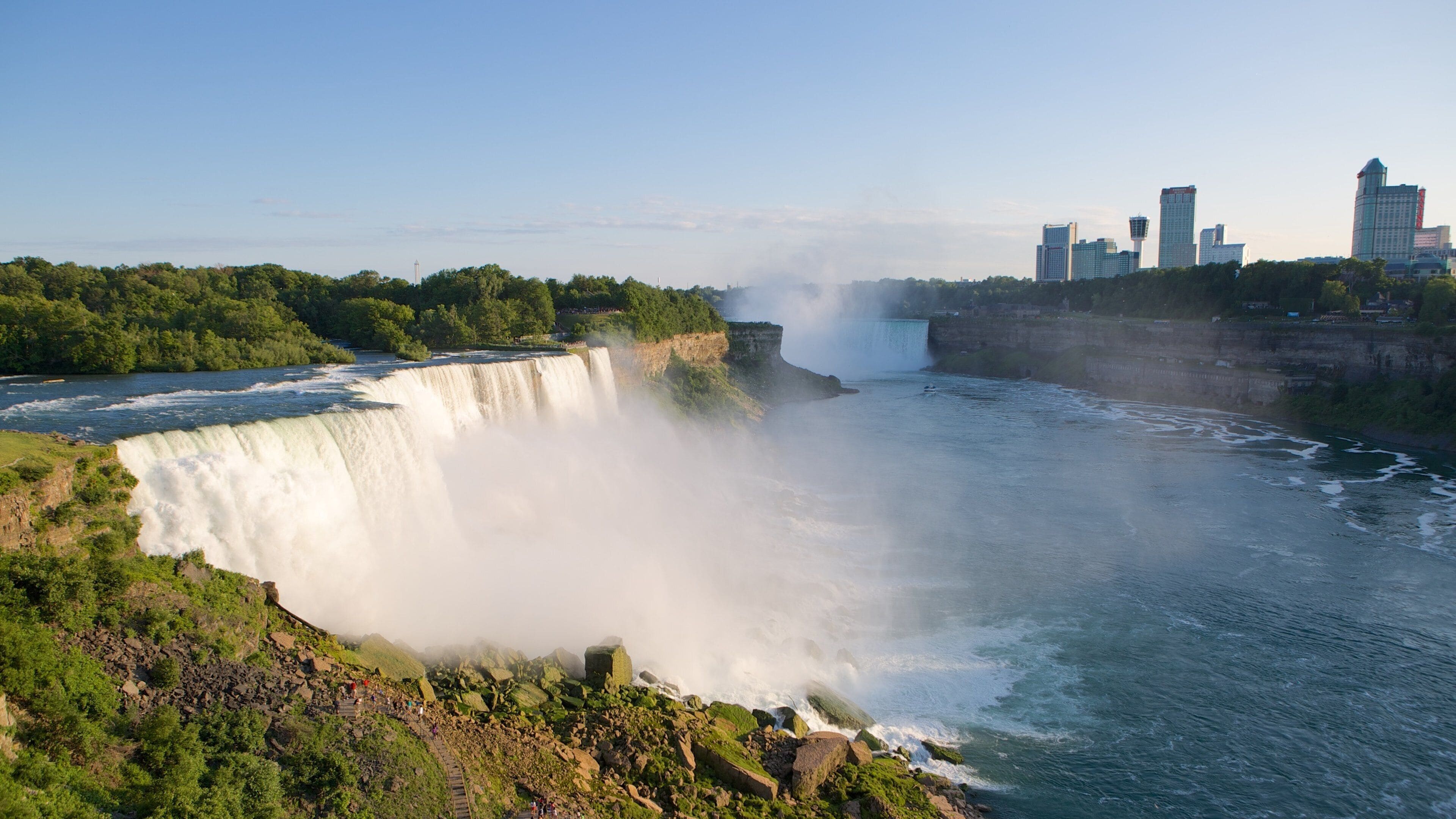 Buffalo which includes a river or creek, a waterfall and a city